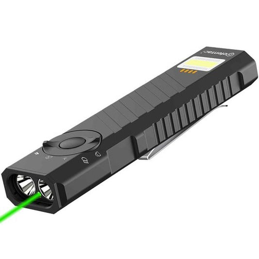 DEFENTAC 1300 Lumens Aluminum EDC Flashlight with Green Beam, Purple LED, Utility and Caution Light, Rechargeable Portable Pocket Light with Strobe, Five Lights in One for Emergency