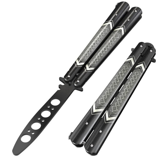 Butterfly Trainer - Practice Balisong - Butterfly Knives NOT Real NOT Sharp Blade - Cool Design - Black Dull Trick - Butter Fly Training - CSGO Fidget Toy - Gift for Husband, Father, Son, Teens K14B
