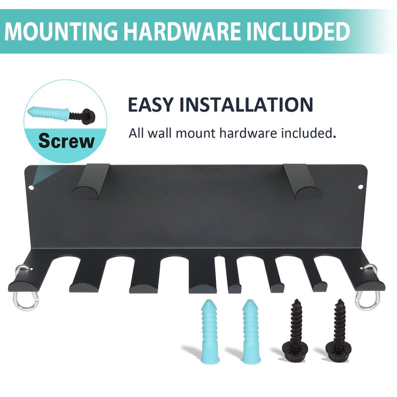 Multi-Purpose Gym Equipment Storage Rack Resistance Bands Storage Hanger Barbell Rack Heavy Duty Gym Rack for Exercise Bands, Lifting Belts and Jump Ropes (Double Layer Black)