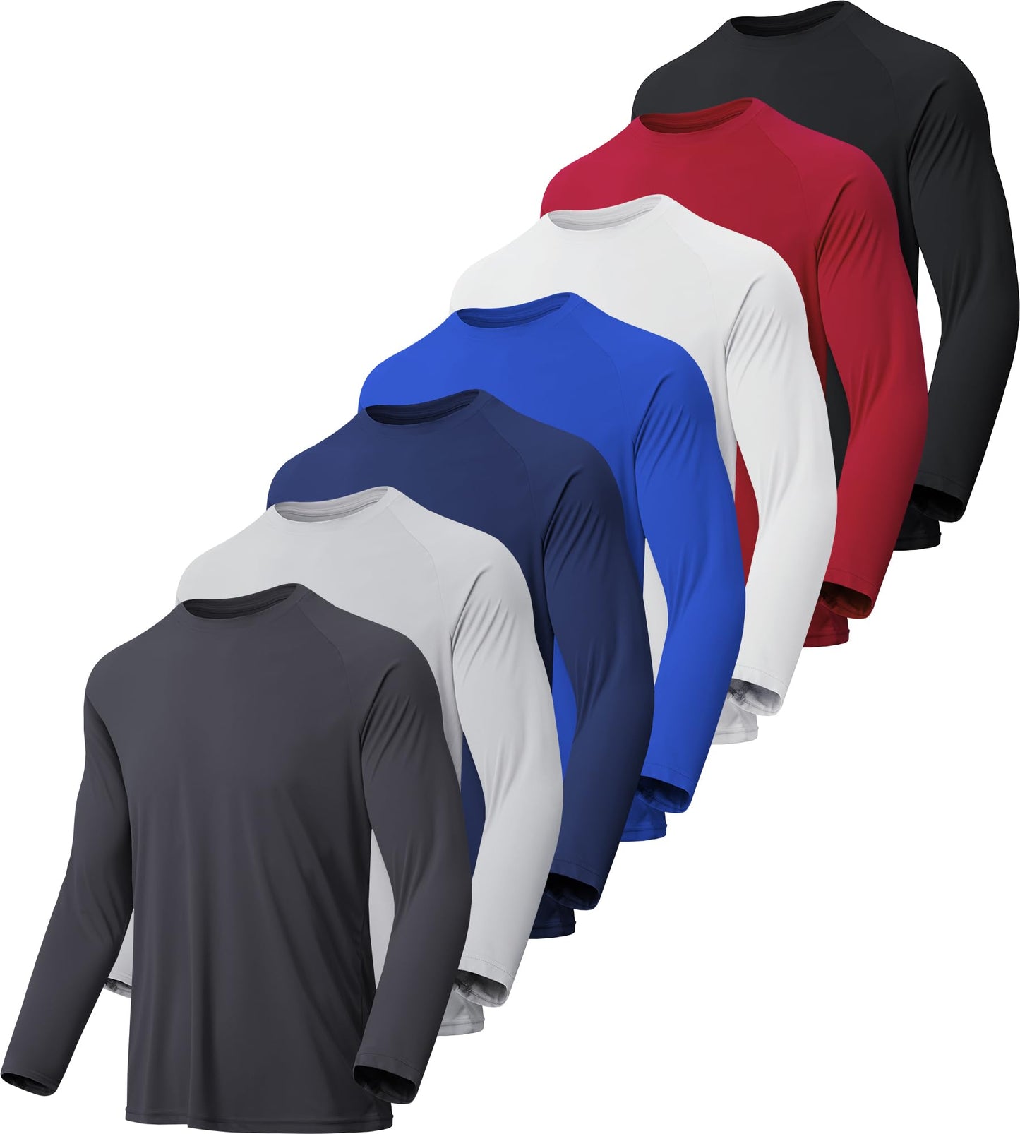 MLYENX 7 Pack Long Sleeve Shirts for Men UPF 50+ UV Sun Protection Quick Dry Moisture Wicking Workout Tee Shirts 3XL