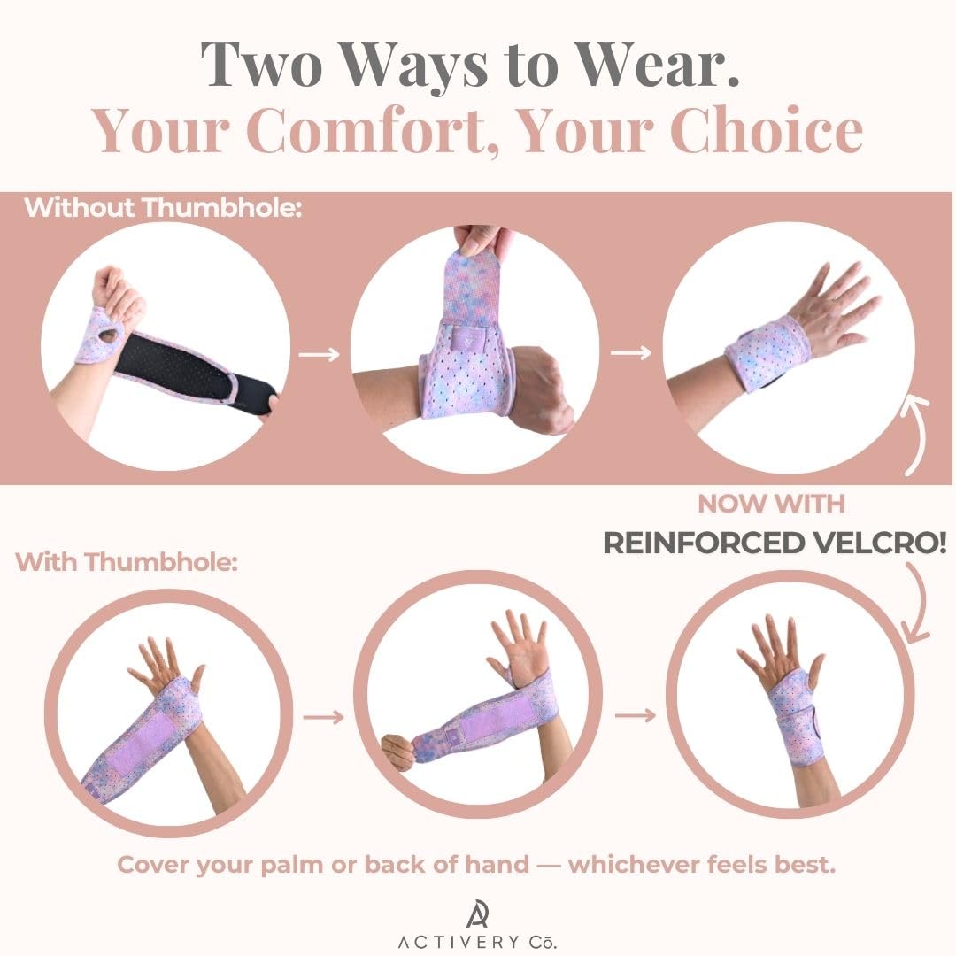 Carpal Tunnel Wrist Brace - Compression Support for Left & Right Hand | 2-Pack, Purple Tie Dye Print
