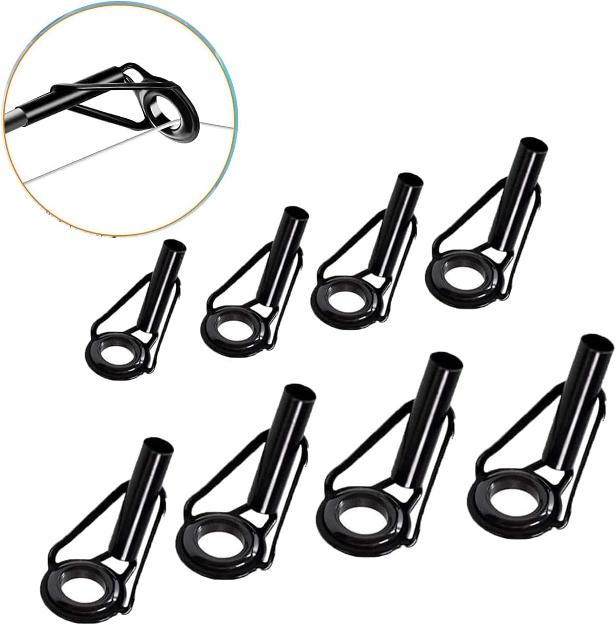 Fishing Rod Tip Repair Kit - 8 Pcs Micro Stainless Steel Ceramic Guides | Black Wear-Resistant Replacement Set