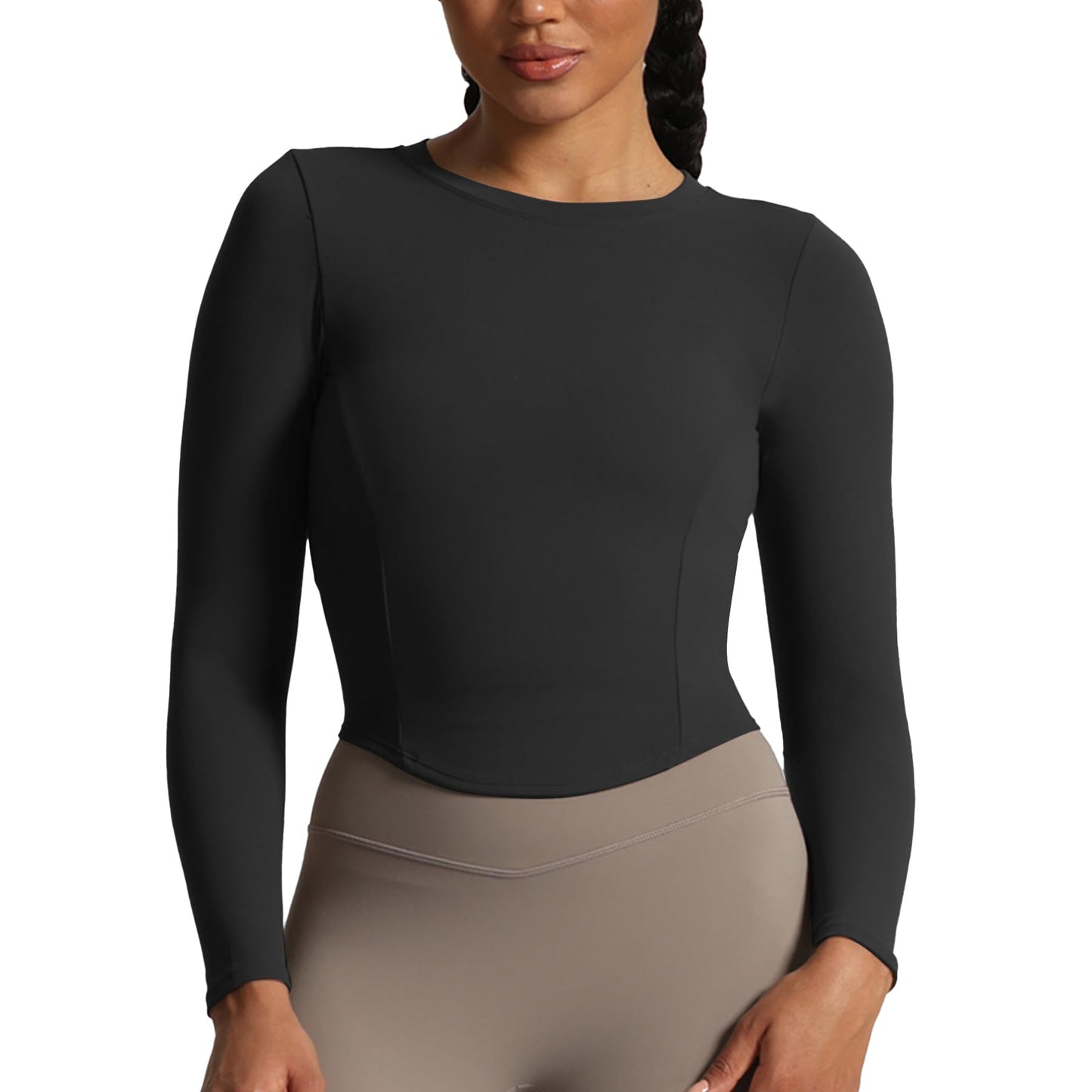 Aoxjox Long Sleeve T-Shirt for Women GEO Seamlines Padded Curve Longline Workout Crop Top (Black 3 Pieces Pack, Medium)