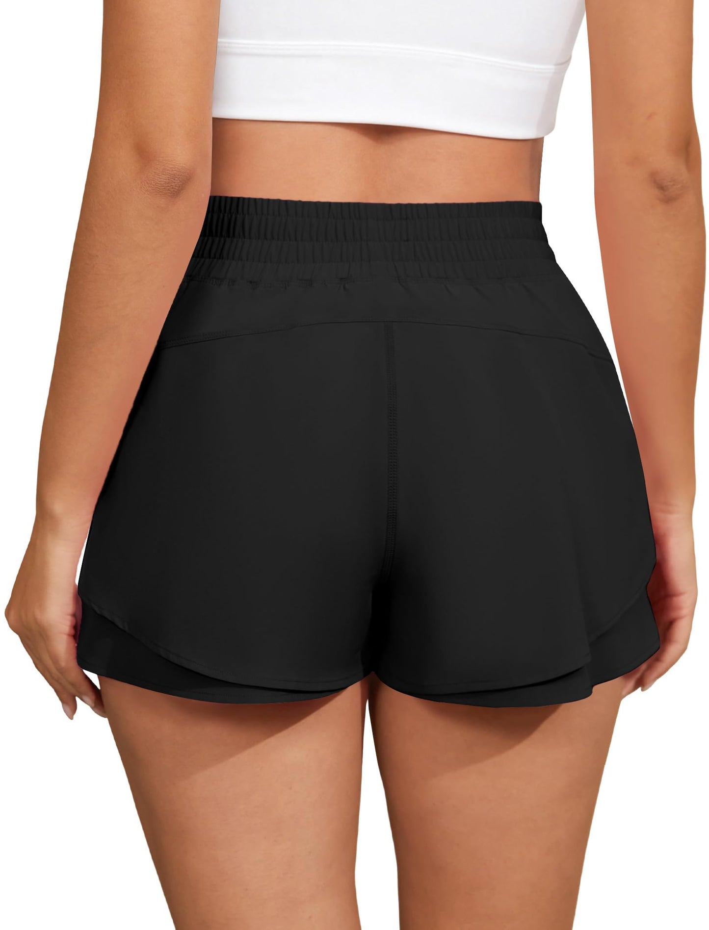 FireSwan Running Shorts for Women 2 in 1 High Waisted Quick Dry Butterfly Flowy Athletic Gym Yoga with Pockets Black Medium