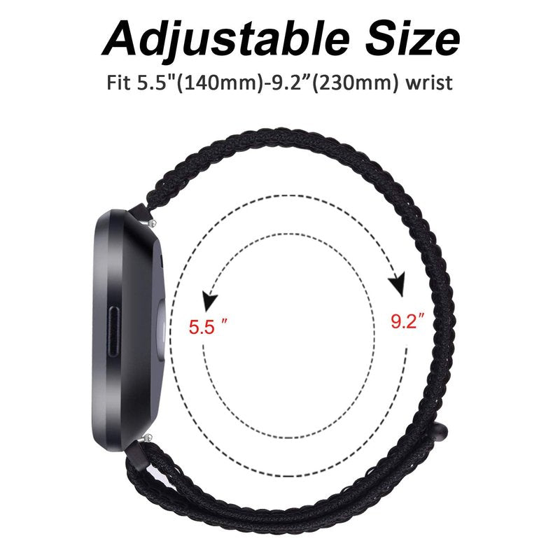 4 Pack Nylon Bands for Fitbit Versa 2 Bands for Women Men (Pure Black/Midnight Blue/Cape Code Blue/Seashell)