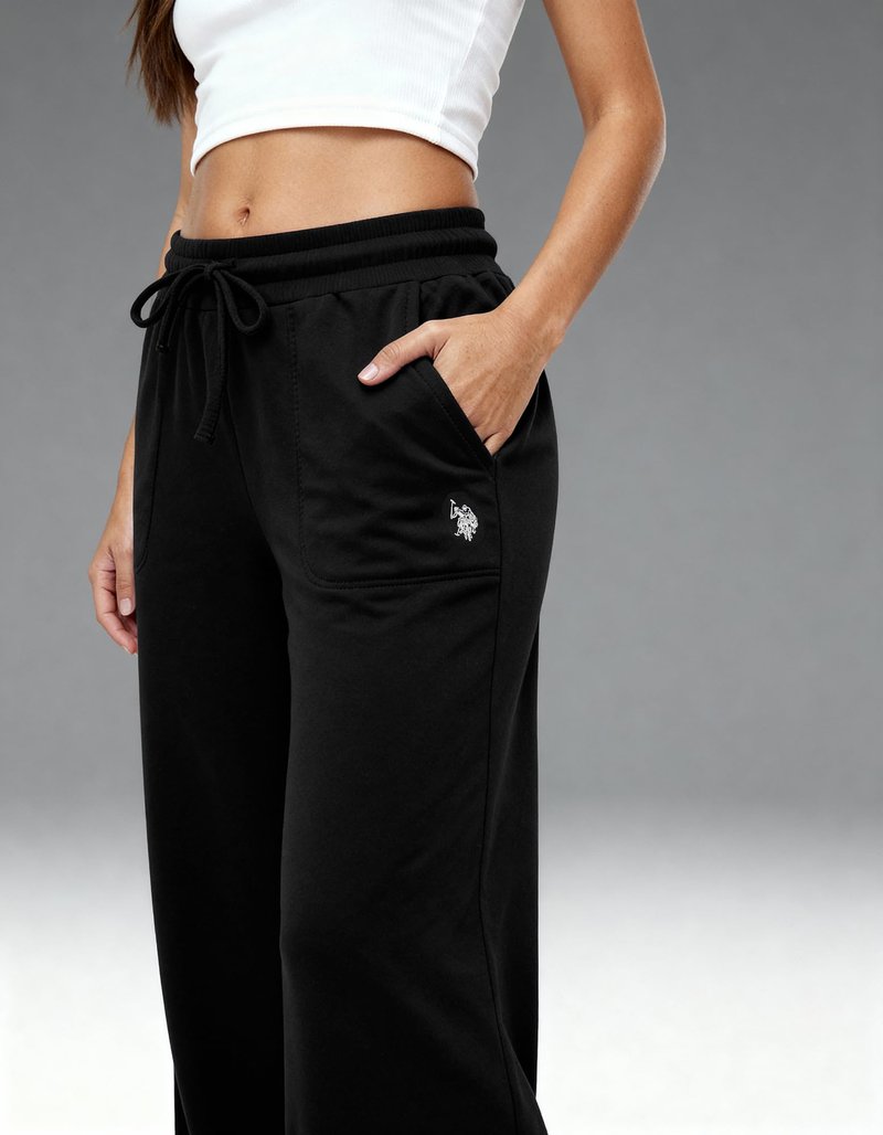 U.S. POLO ASSN. Wide Leg Sweatpants for Women Soft Fleece-Backed Jersey Knit, Baggy Sweatpants Open Leg (Black, Medium)