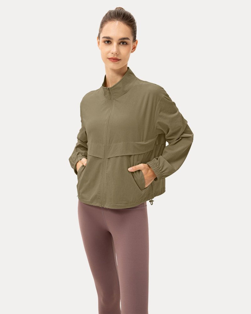 Locachy Women's Lightweight Zip Up Athletic Jacket Stand Collar Windproof Sun Protection Workout Outdoor Jacket Camel XS