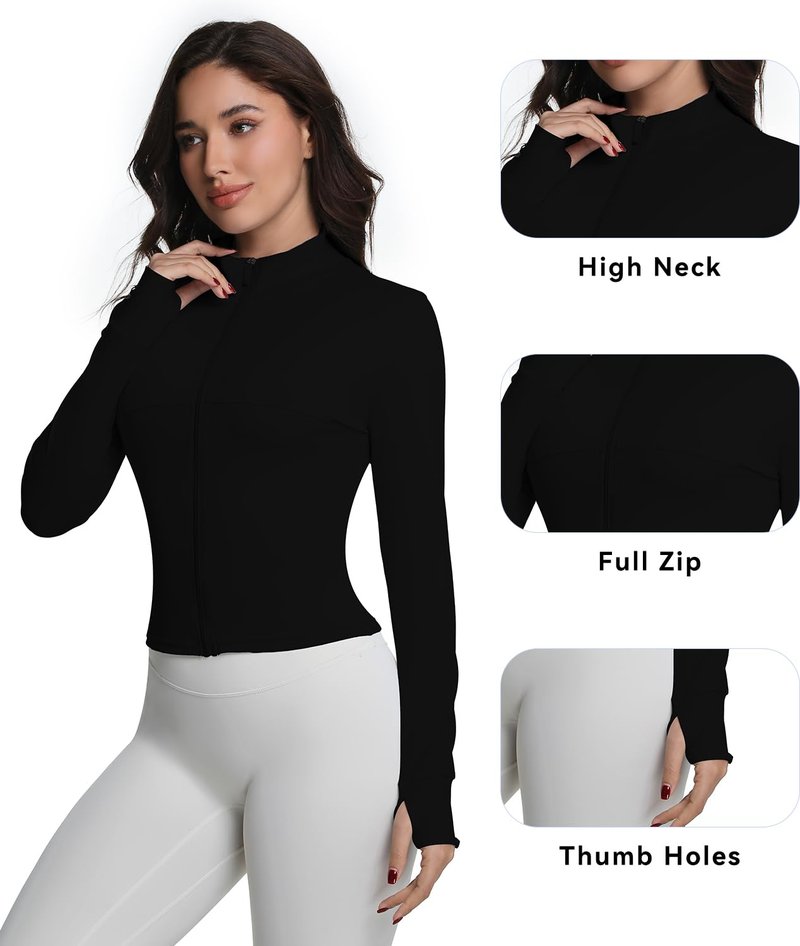 pkywars Womens Workout Jackets for Woman, Full Zip Up Athletic Gym Yoga Sports Jacket with Thumb Holes (black,x-large)