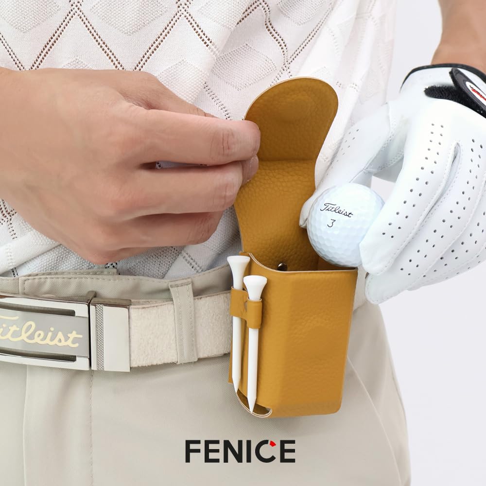 Fenice Waterproof Eco PU Leather Golf Ball Case Bag Tee Holder with Ball Marker (SAND)