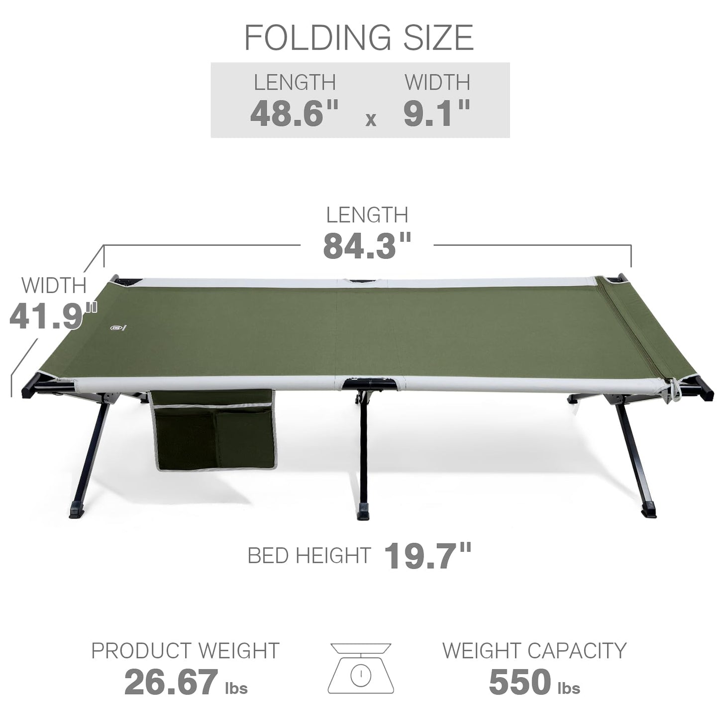 EVER ADVANCED Extra Wide Camping Cot for Adults Oversized XXL Sleeping Cots Folding Cot Bed with Carry Bag, 84.3" L x 41.9" W, Support to 550 lbs