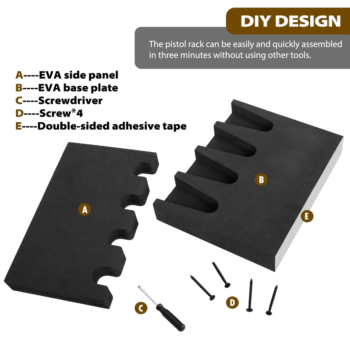 Hunthor 4 Slot Pistol Rack, Easy-to-Install Gun Safe Pistol Holder, Foam Handgun Rack for Gun Safe Organizer, Gun Rack Storage Gun Cabinet Accessories