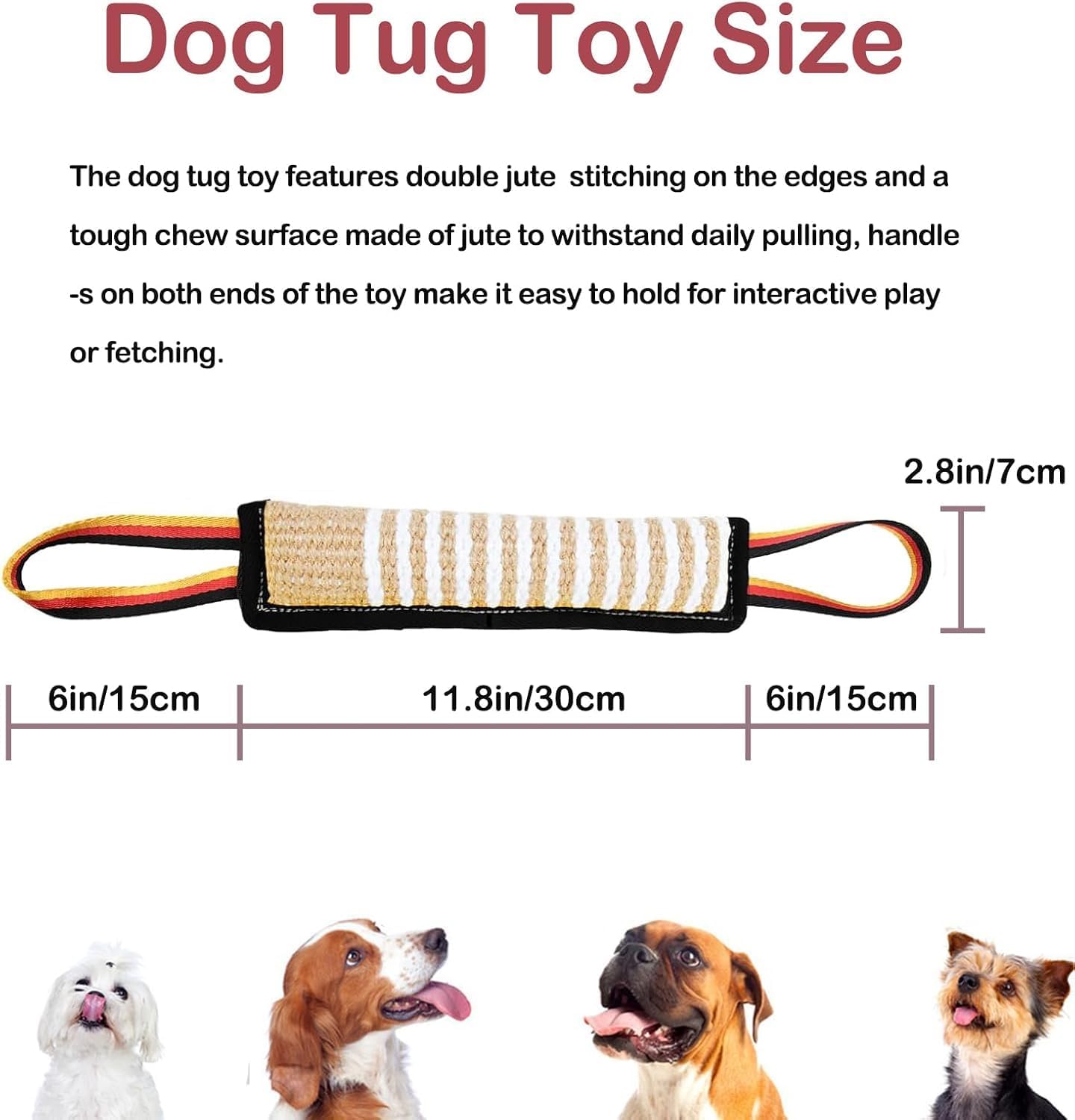 Dog Tug Toy - Tough Jute Pillow with Squeaky Sound & 2 Handles | Interactive Pull Toy for Medium to Large Dogs