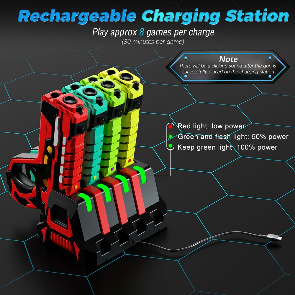 VATOS Rechargeable Infrared Laser Tag Set - 4 Player Toy Blaster with Charging Station, No Vests Needed, Infrared Laser tag with Data Display for Kids Teen Adults Family Group Activity Game