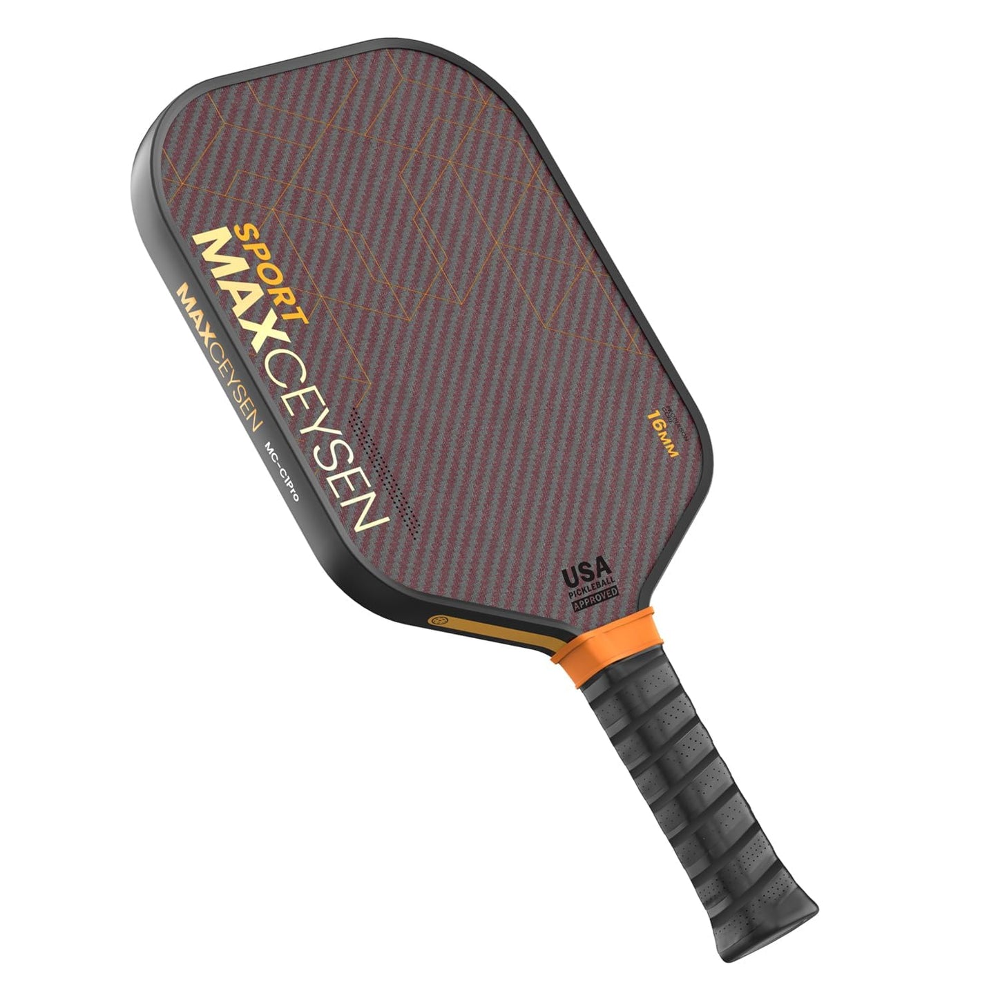 Pickleball Paddles Carbon Fiber Single Paddle USAPA Approved 16MM High Performance Lightweight Racket with Wide Face Long Grip for Men Women Beginner Starters Black Orange