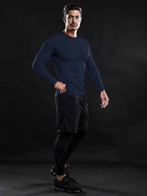 DRSKIN 4 Pack Men's Compression Shirts Top Long Sleeve Sports Baselayer Workout Running Athletic Gym (Round (SBB01+SG-BL05+SDNA08+SW-W03), M)