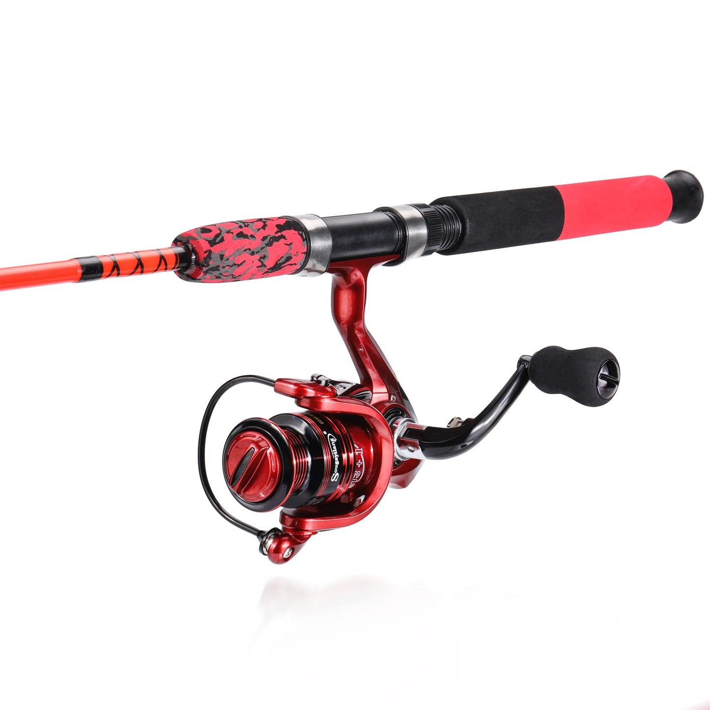 Sougayilang Spinning Reel and 2-Piece Fishing Rod Combo, Durable Graphite & Fiberglass Rod, Split-Grip Cork Handle,Right/Left Handle Position (Red, 7'00''-2000)