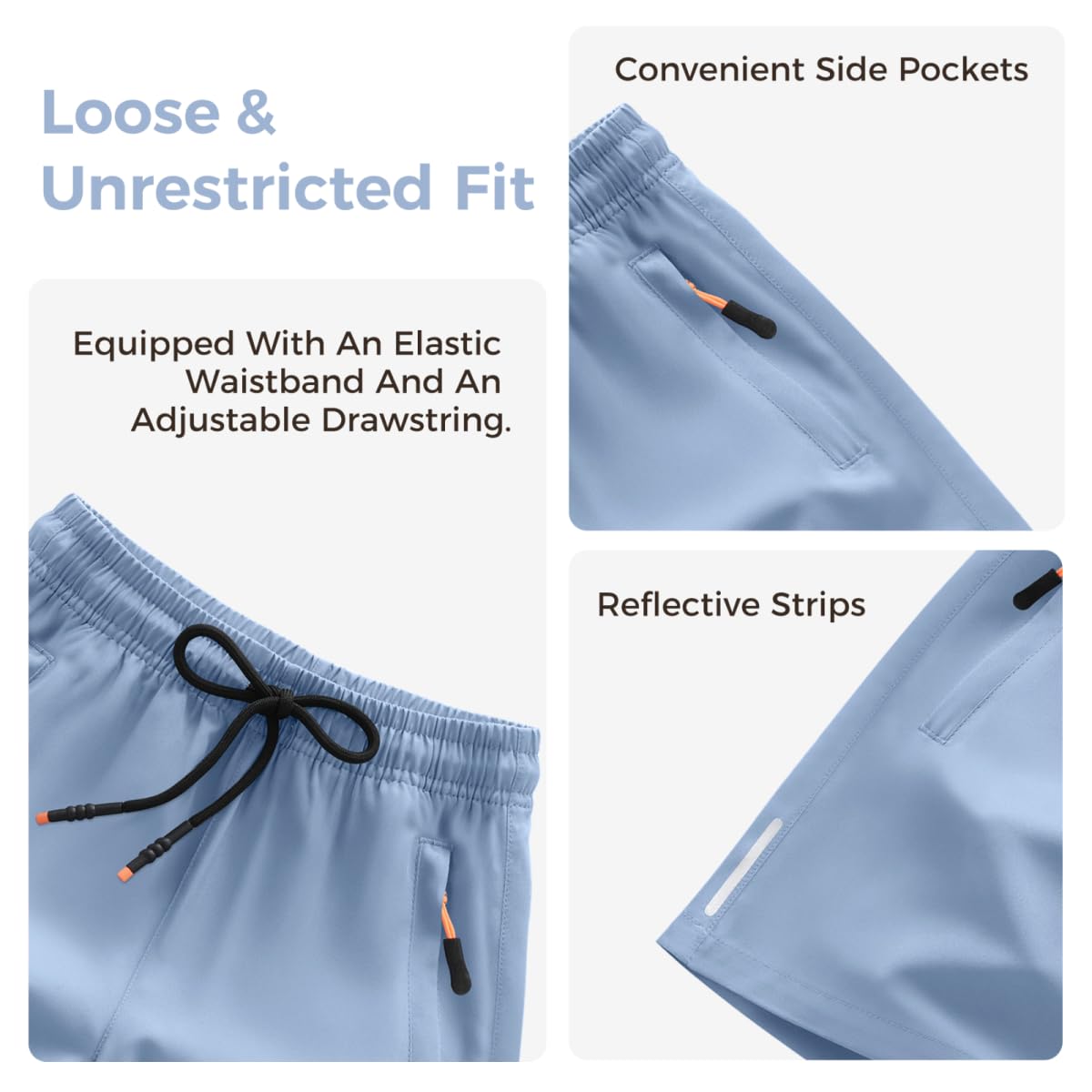 ANHDM Boys Athletic Shorts Quick Dry Sport Shorts Lightweight Running Shorts with Zipper Pockets (Pack of 2), B/Khaki&Grey Blue, 11-12T