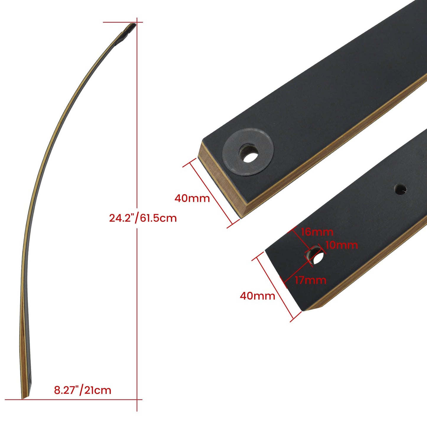HANDBAIGE Replacement Longbow Limbs for 60'' Black Hunter Bow Riser 20-60lbs Archery Hunting Longbow Limb with Hard Maple (20LBS)