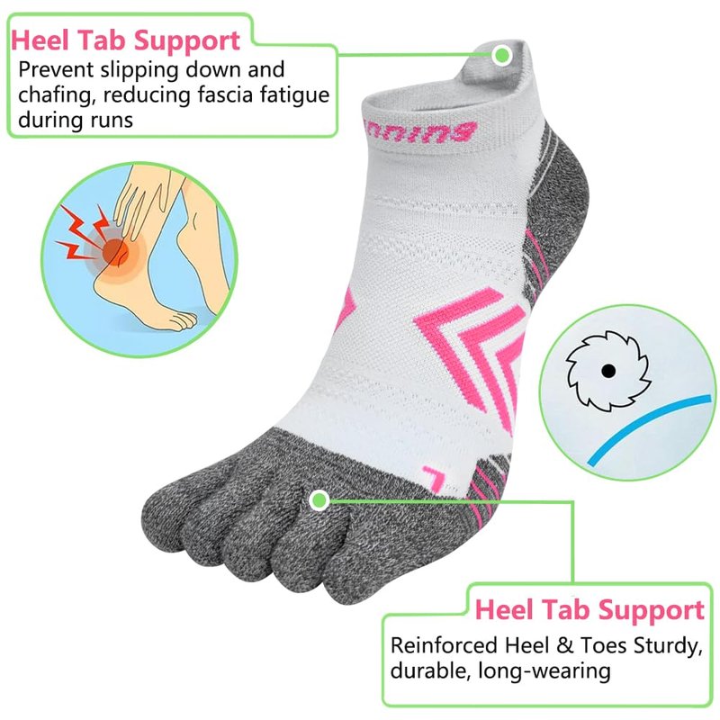 ABTRAV Womens Toe Socks No Show Five Finger Sports Running Athletic Socks Cotton Arch Support Ankle Socks 6 Pairs