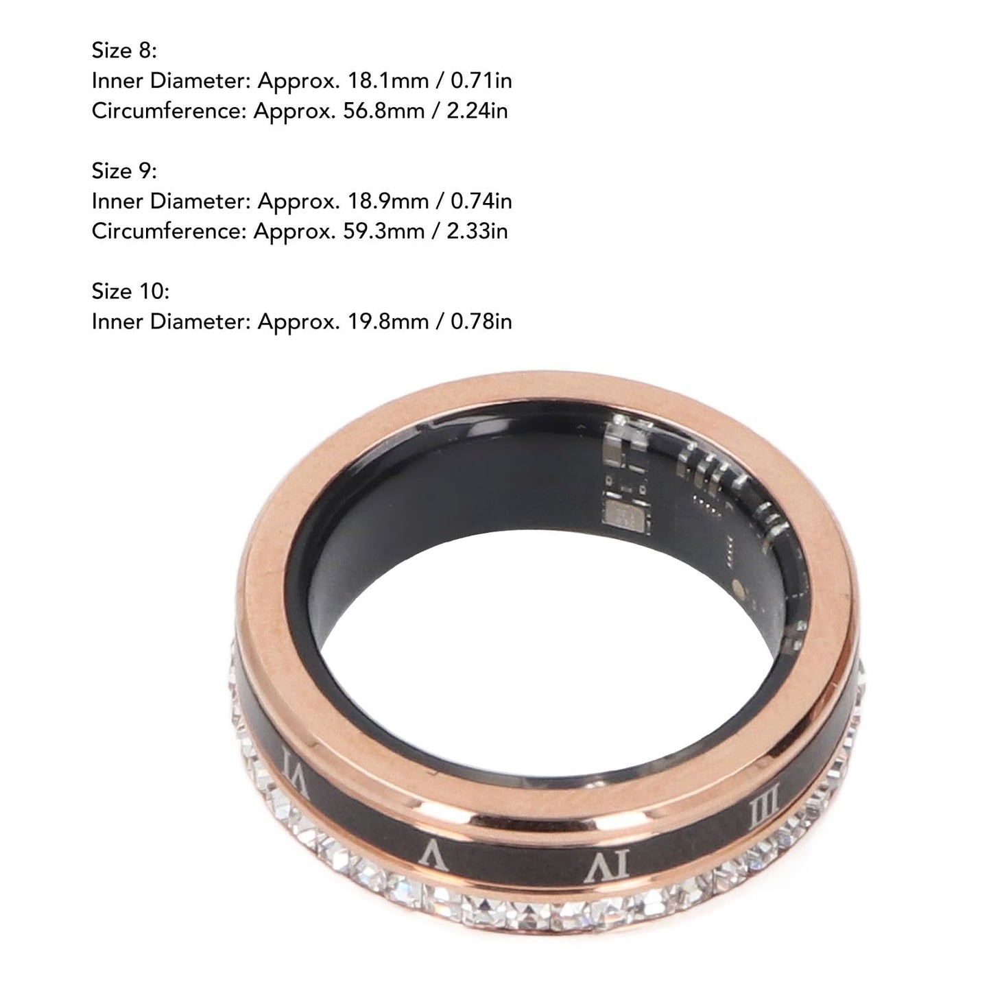 FOSA Health Rings for Women Men, Smart Fitness Tracker Roman Numerals Rotatable Wedding Band Gold Smart Ring Health Tracker (8)