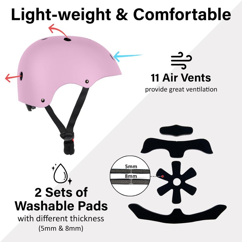 OUWOR Adult Skateboard Bike Helmet for Men and Women, Lightweight Adjustable, Multi-Sport for Bicycle Skate (Pink, Large)