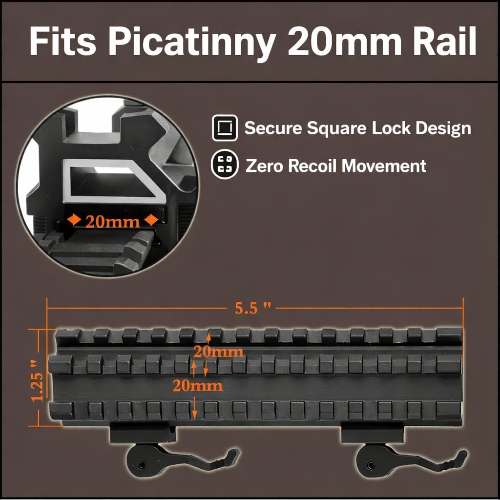 360 Tactical 1-Inch High Profile Short Riser Mount - Matte Black Picatinny for Scopes & Optics | 90° & 45° Angles