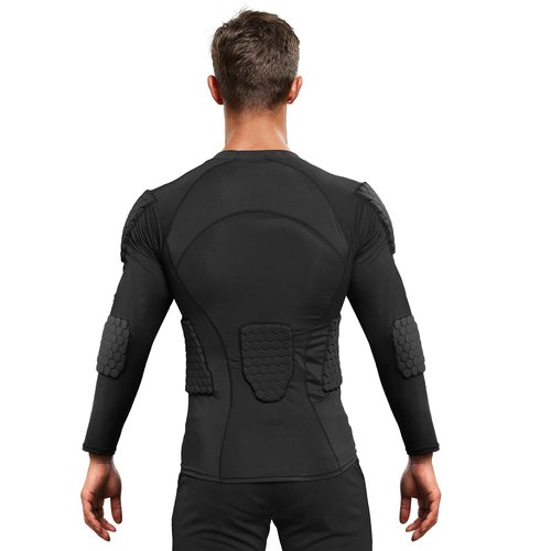 Zicac Men's Sports Shock Rash Guard Compression Padded Shirt Soccer Basketball Protective Gear Chest Rib Guards(Black,US:XL)