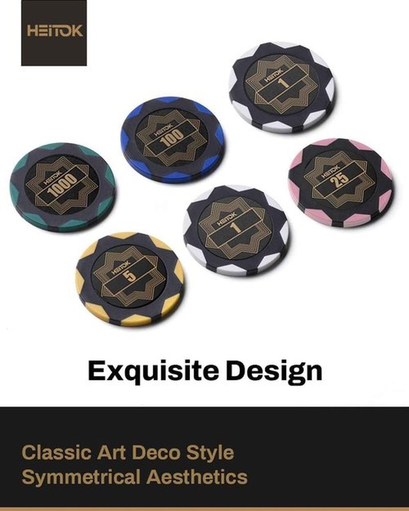 HEITOK Clay Poker Chip Set for Texas Hold’em, 300 PCS with Denominations, 14g Professional Casino Blackjack Set, high-end Carrying case with Leather Interior Design and German Polycarbonate Shell