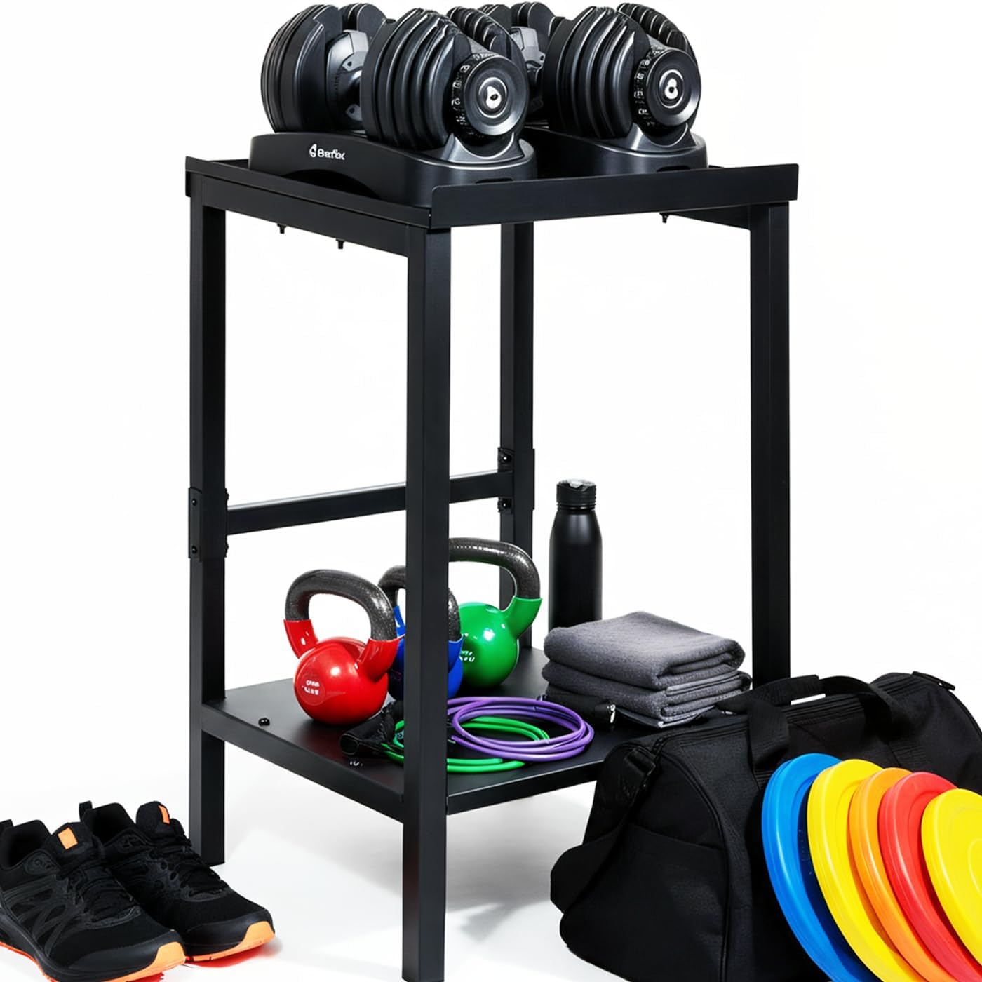 OGODU Black Heavy Duty Adjustable Dumbbell Stand - Home Gym Storage Rack with Non-Slip Base, Anti-Tip Safety & Space-Saving Design