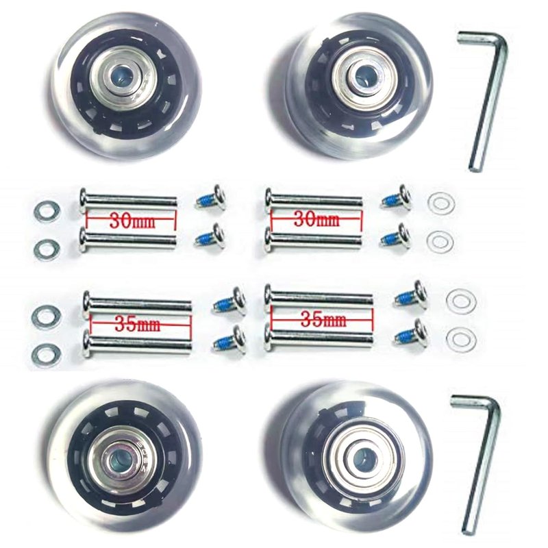 LOTOWELZON 4Pcs Set Luggage Replacement Wheels 50mm with 6mm(0.24") Bearings Repair Kits ABEC 608zz for Suitcase and Inline Outdoor Skate and Caster Board (Black&Clear, OD50*THK18mm/1.97"*0.7")