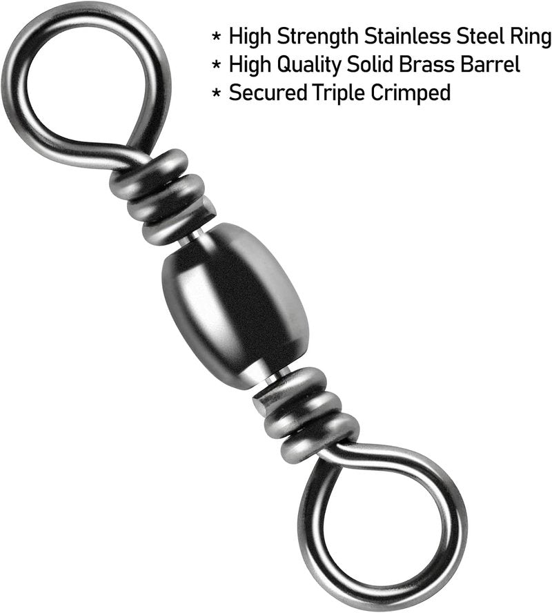 Fishing Barrel Swivels - 100-Pack High Strength Stainless Steel with Black Nickel Coating | Saltwater & Freshwater Tackle Connector