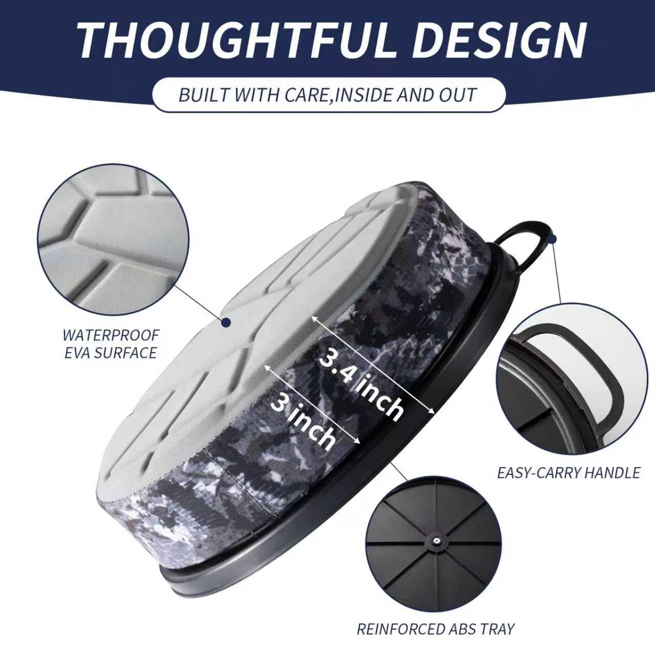 Suzicca 5 Gallon Bucket Seat with 3" Thick Seat Foam Cushion,360°Swivel Bucket Lid Seat,Silent Bucket Seats for Ice Fishing, Baseball, Gardening and Camping, Padded with Memory Foam.