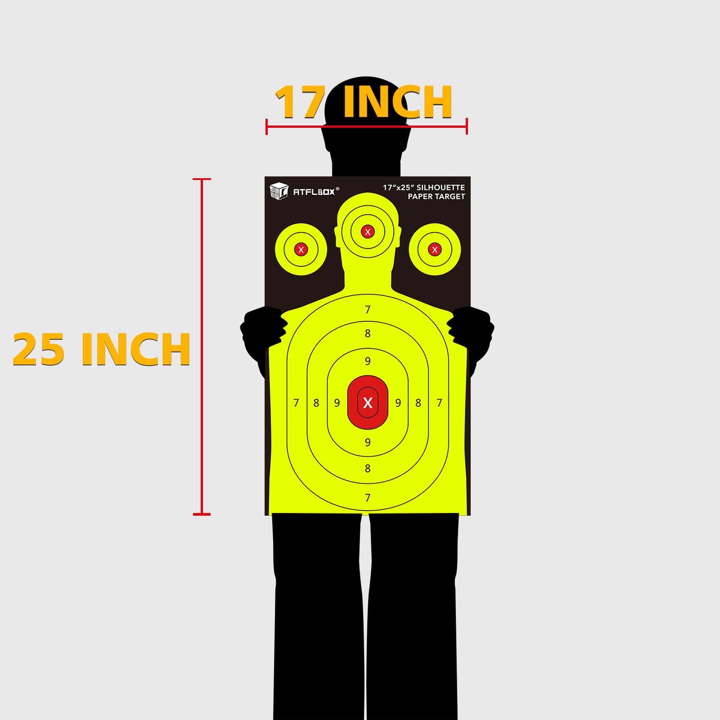 Atflbox Silhouette Paper Target for The Range, 17X25 Inch High Visibility Target Paper for Indoor and Outdoor Shooting Practice, Suitable for Handgun, Pistol, Rifle, Airgun, Pellet BB Gun (100 Pack)