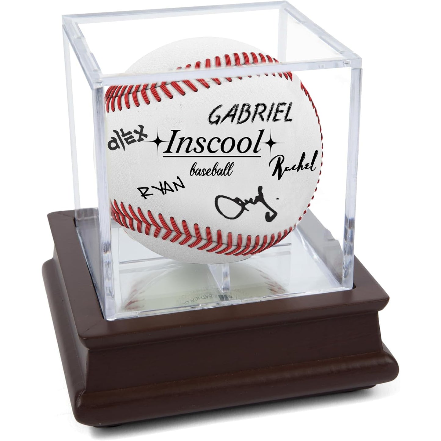 Baseball Display Case, Acrylic Baseball Holder with Wooden Base, UV Protected Acrylic Baseball Display Cube,Baseball Case for Autographed Baseball,Memorabilia Baseball (Wooden Base with Mirror)