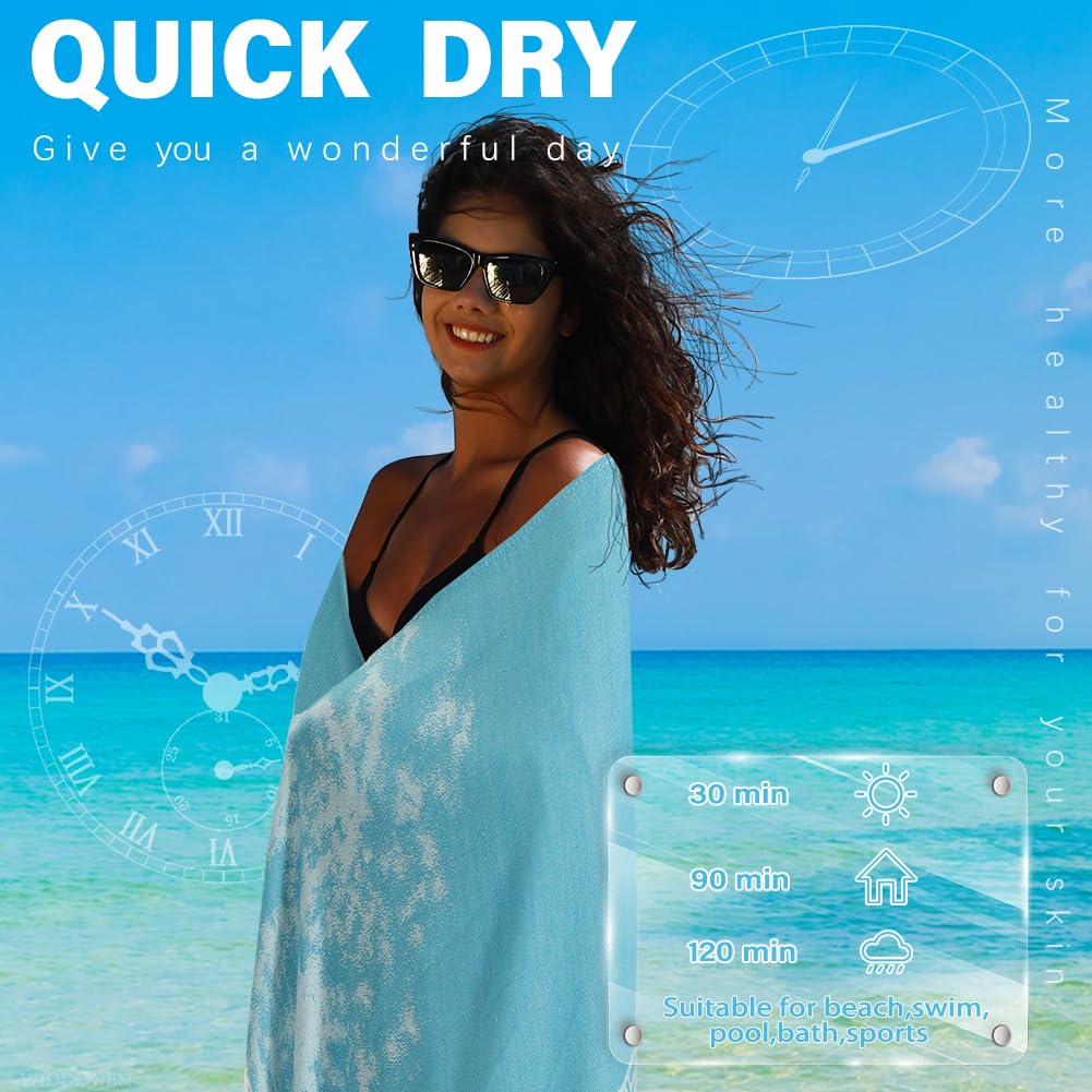 Widdonen Thin Turkish Beach Towel Lightweight Quick Dry Absorbent Cotton Bathroom Bath Pool Swim Towels Extra Large Oversized Sand Free Beach Accessories Essentials Cloud Gifts for Adult