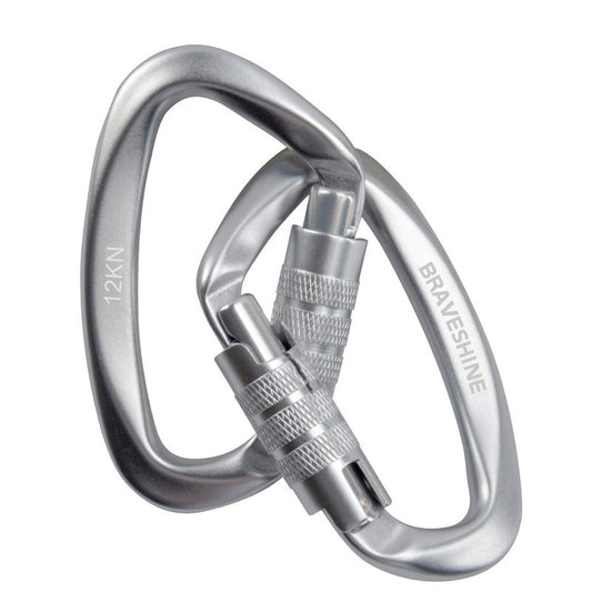 BRAVESHINE Heavy-Weight Carabiner - 2 Pack D Ring Snap Keychain Locking Caribeaner Clips - 12KN Aluminum Screws Buckle Carabiner Hook for Men Women Key Keychains, Water Bottle, Dog Leash - Silver