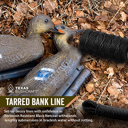 Texas Bushcraft Tarred Bank Line Twine - #36 Black Nylon String for Fishing, Camping and Outdoor Survival – Strong, Weather Resistant Bankline Cordage for Trotline (1/4 lb - #36 (131 ft), Braided)