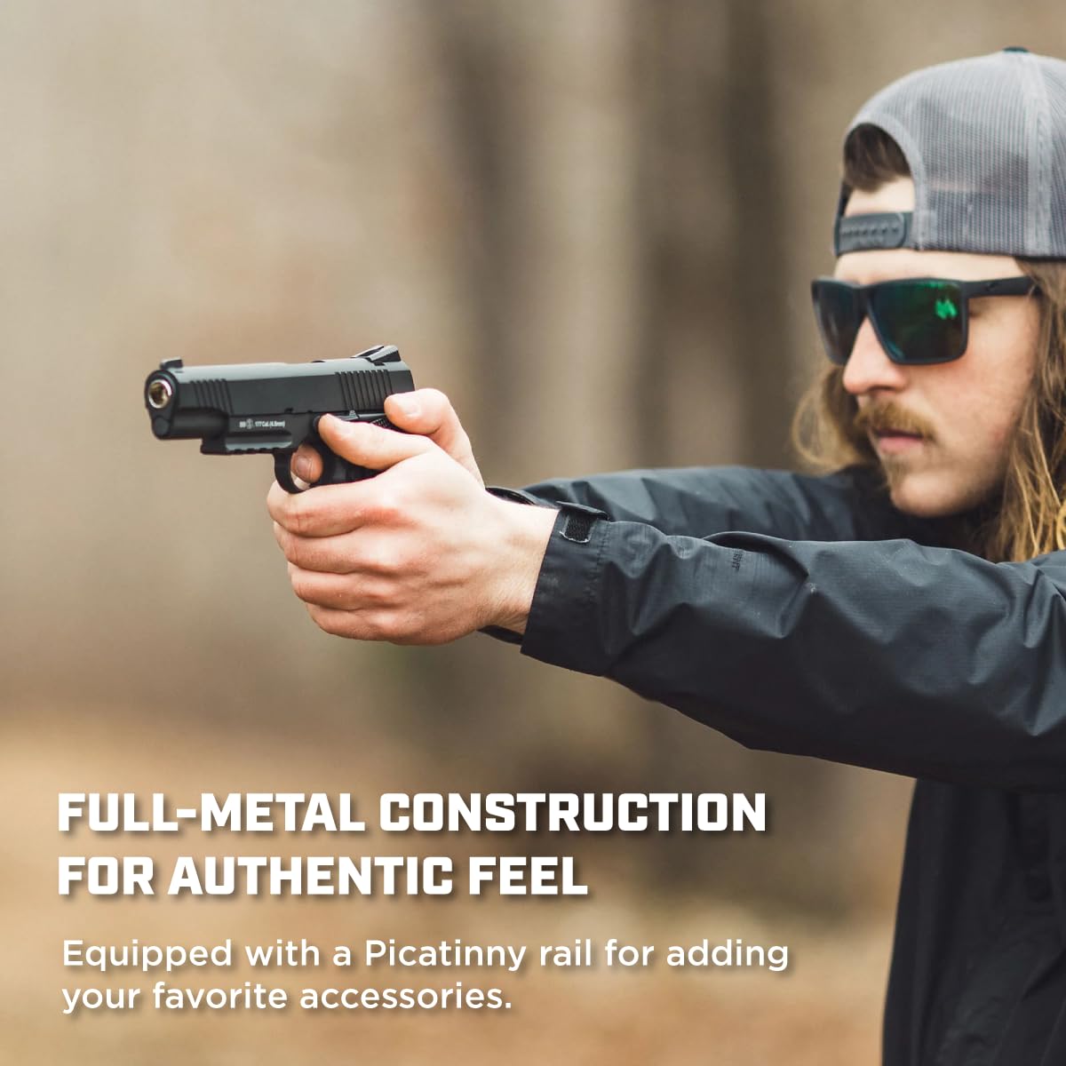 Barra Airguns 1911 Blowback BB Gun, Guns for Adults, Gas Blowback BB Pistols, CO2 Powered, .177 Caliber, 340 FPS, All Metal, Semi Auto Action, Black