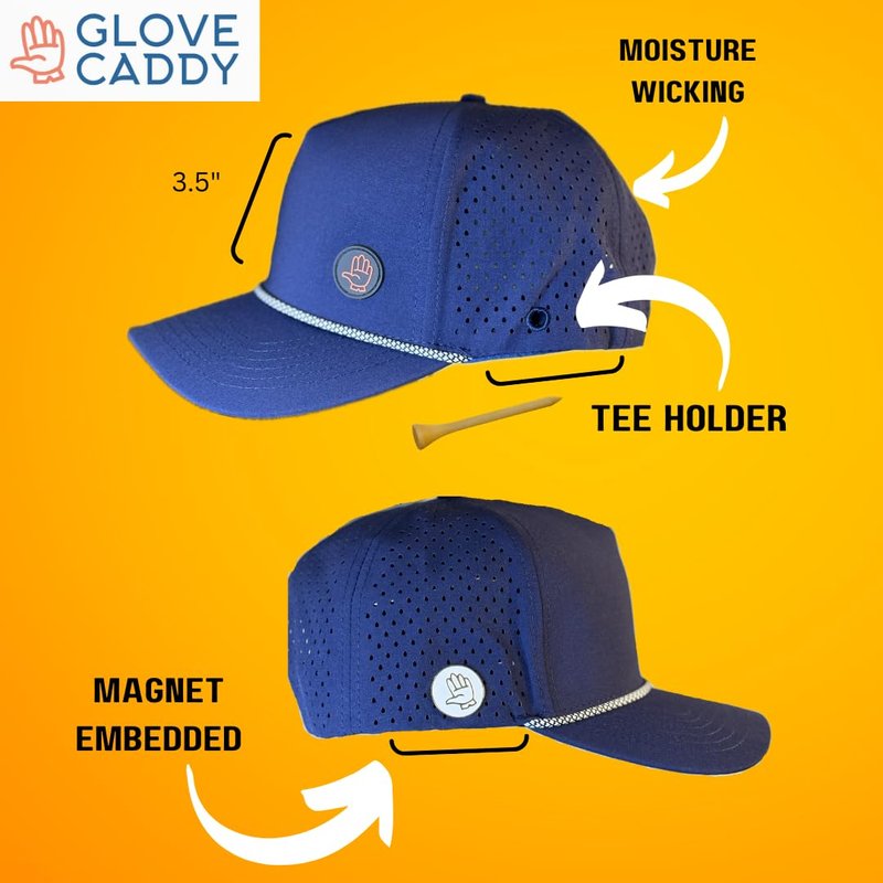 Glove Caddy Pro TechHat: Integrated Magnet with Ball Marker and Hidden Tee Storage (Polyester, White)