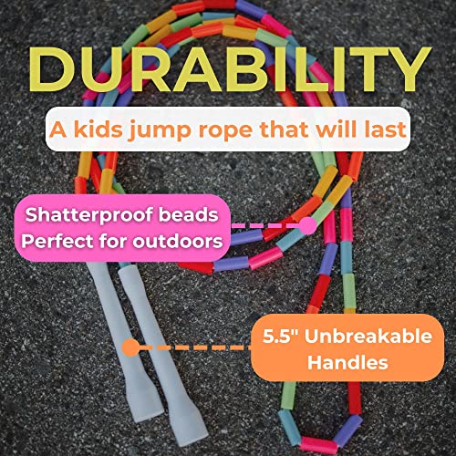 Beaded Kids Exercise Jump Rope - Segmented Skipping Rope for Kids - Durable Shatterproof Outdoor Beads - Light Weight and Tangle Free Exercise Training - Adjustable Kids Jump Rope for Fitness - 7ft