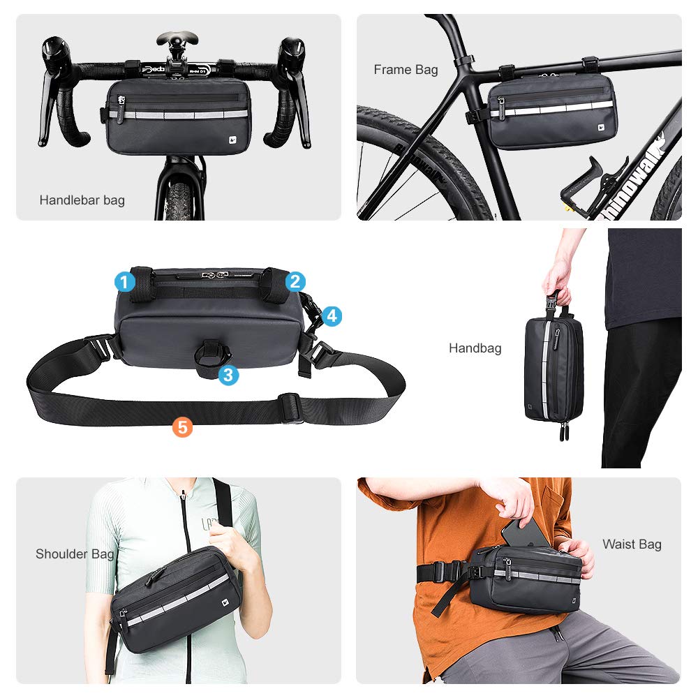 Rhinowalk Bike Bag, Bike Handlebar Bag, WaterproofBike Basket Bicycle Front Bag Shoulder Bag Waist Bag for Sport Bicycle Professional Cycling Accessorie-Black