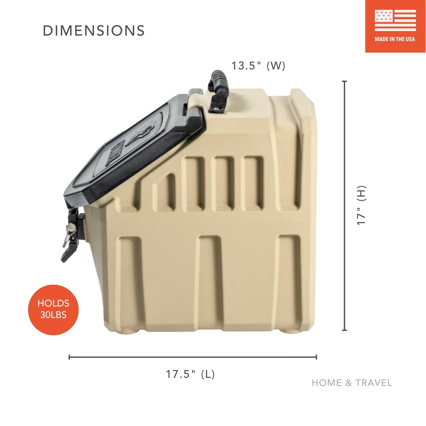 GUNNER 30 Lb Dog Food Storage Container, Tan, IP66 Waterproof, Airtight