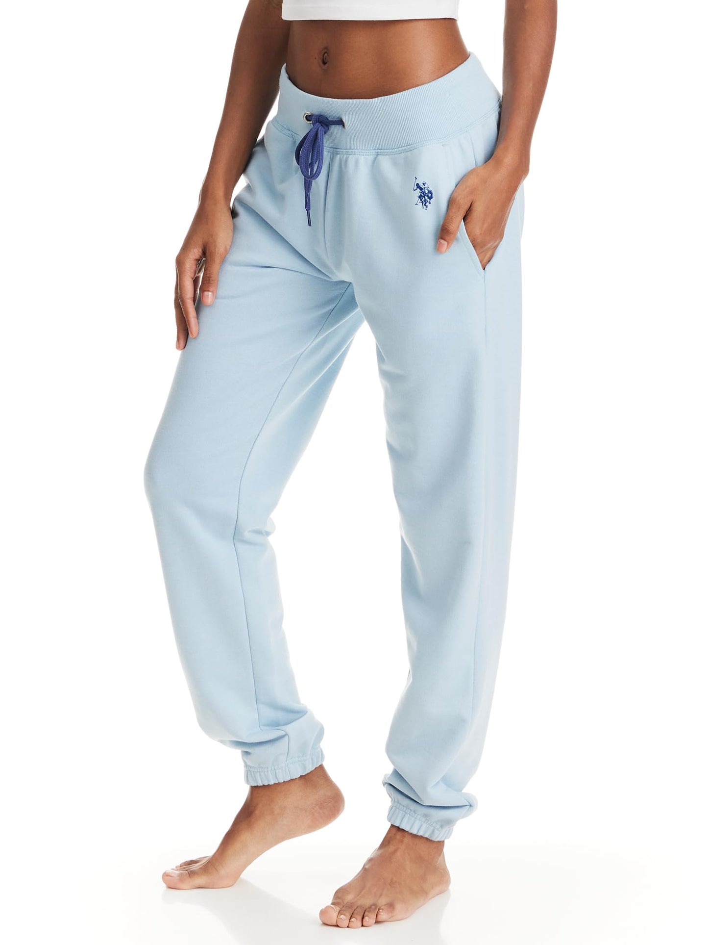 U.S. POLO ASSN. Womens Sweatpants with Pockets, French Terry Jogger Lounge Pants (Blue Yonder Heather, Medium)