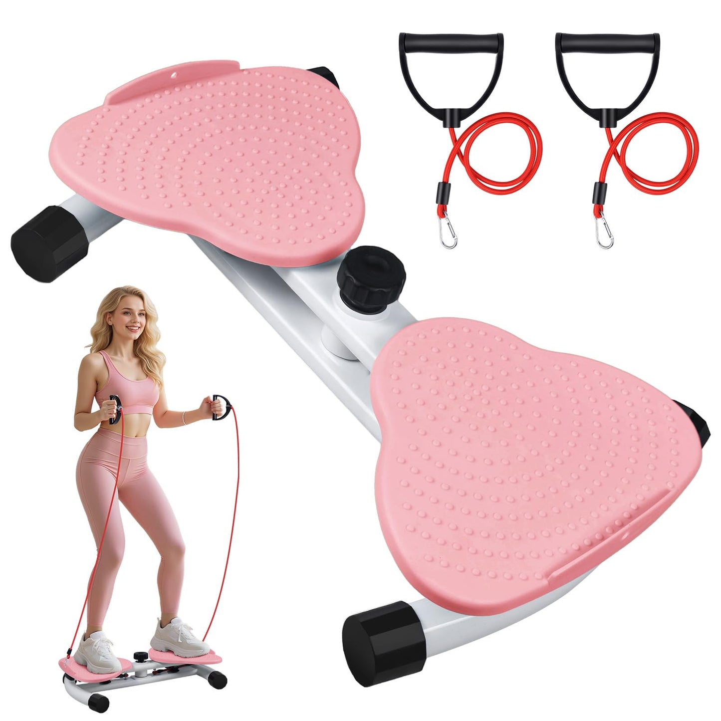 Waist Twister Machine, Ab Twister Board with Resistance Bands - 300 lbs Capacity Home Exercise Equipment for Belly Fat, Core Workout - Noiseless & Anti-Slip for Women/Men