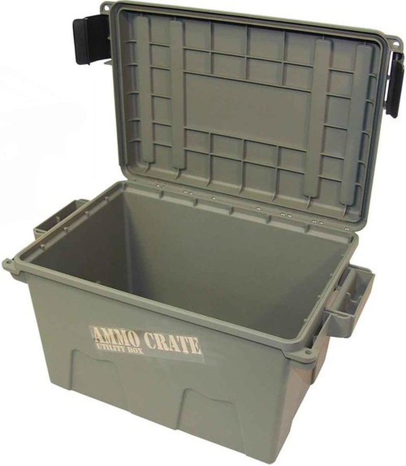 MTM AC5C 5-Can Ammo Crate Mini, Convenient size, Store 650 rounds of 9mm bulk ammo, Stackable & ACR7-18 Ammo Crate Utility Box, Large, Green, Forest Green/Black