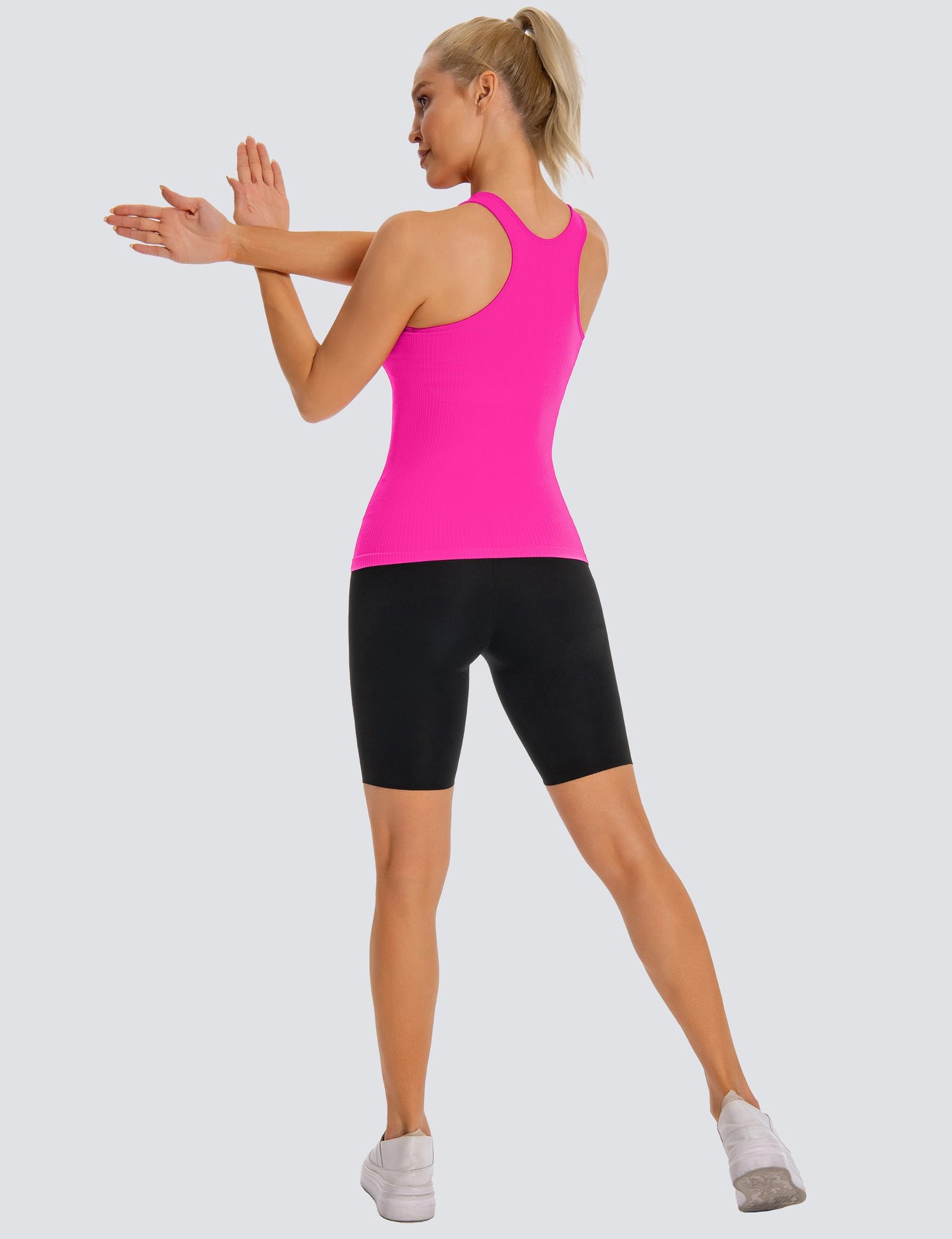 MathCat Seamless Workout Tank Top for Women with Built in Bra, Padded Racerback Ribbed Athletic Yoga Camisole Hot Pink