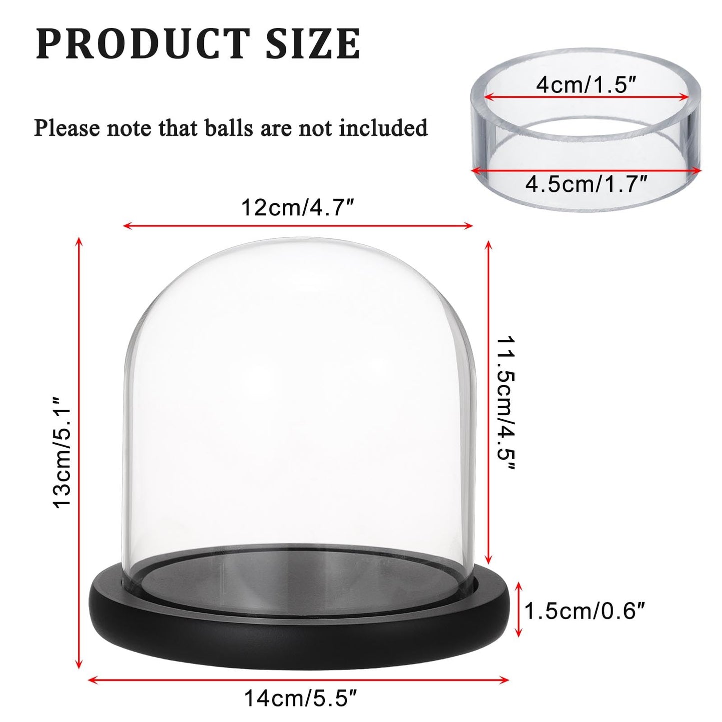 GUSHBIN Softball Display Stand Glass Ball Holder with Acrylic Stand Clear Round Baseball Holder Sport Collection Showcase Box for Tennis Pool Balls Golf Balls