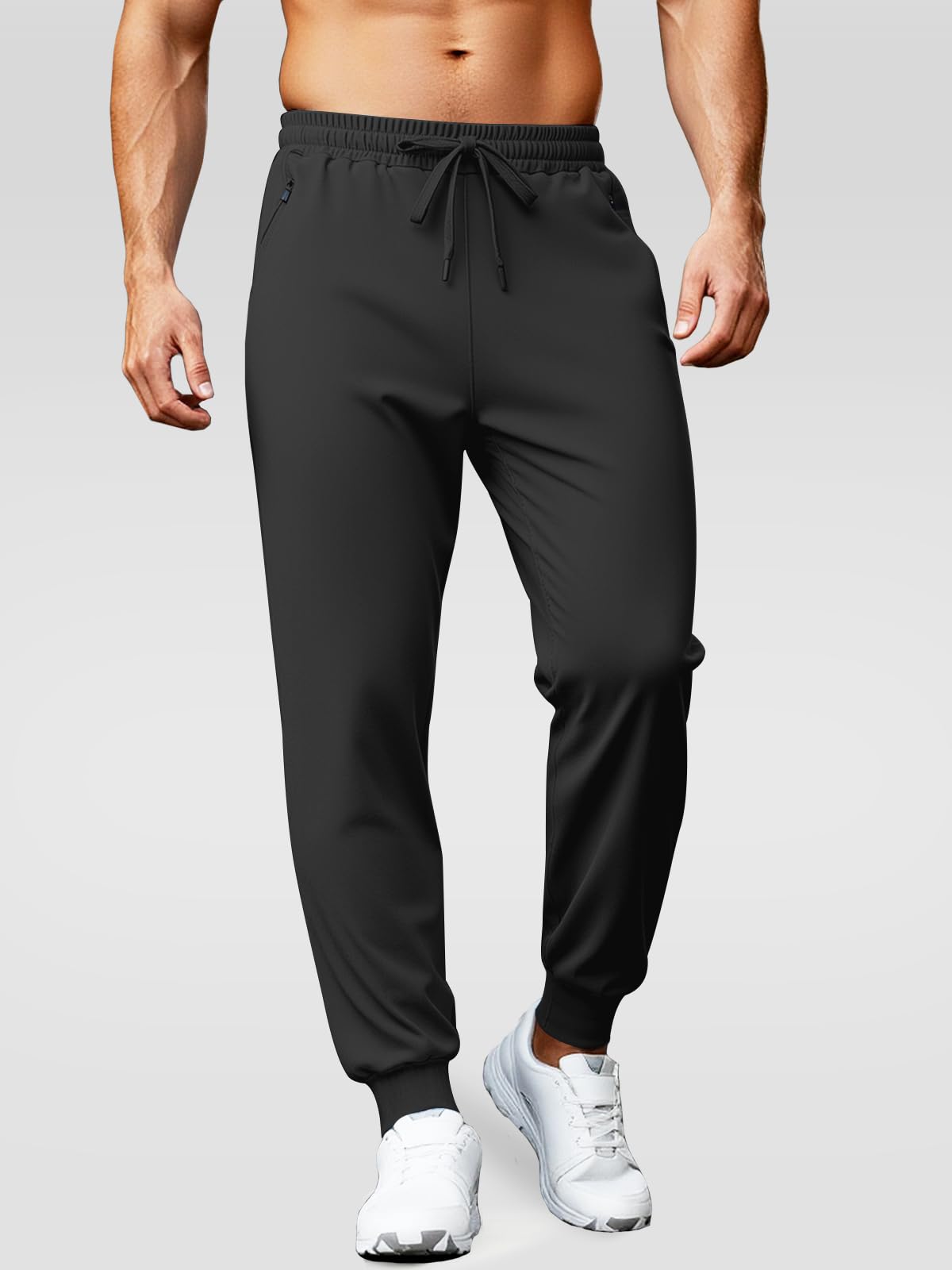 Aolesy Men's Joggers with Zipper Pockets Lightweight Gym Athletic Pants for Men Stretch Slim Track Sweatpants for Workout Running Black