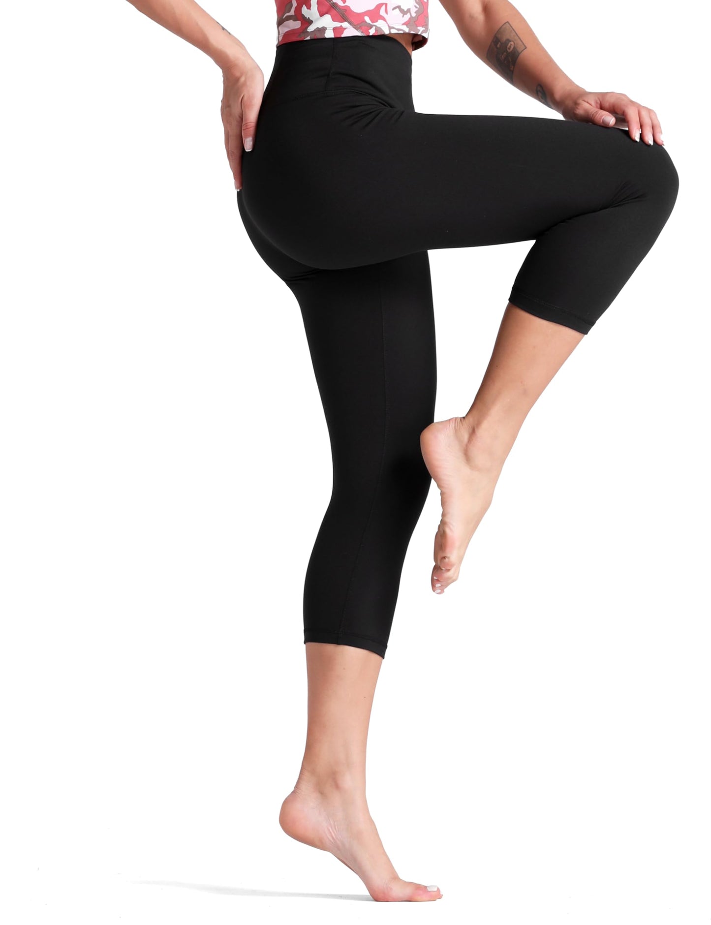 THE GYM PEOPLE Women's High Waist Workout Legging Soft Tummy Control Squat Proof Yoga Running Pants Capris Black