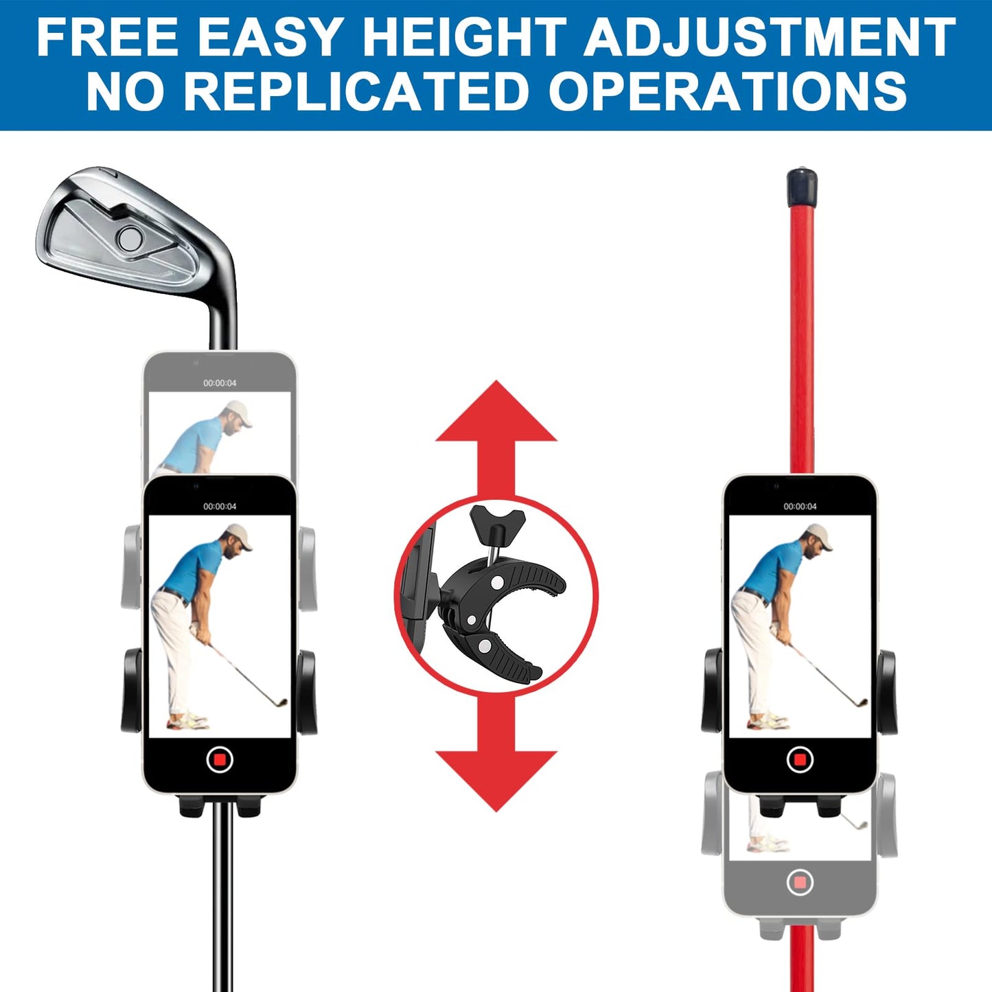 ONHAWKS-Golf Cart Cell Phone Holder Record Swing and Putting Accessories| Selfie Putter Training Aid Works with Any Golf Bag, Club and Alignment Sticks